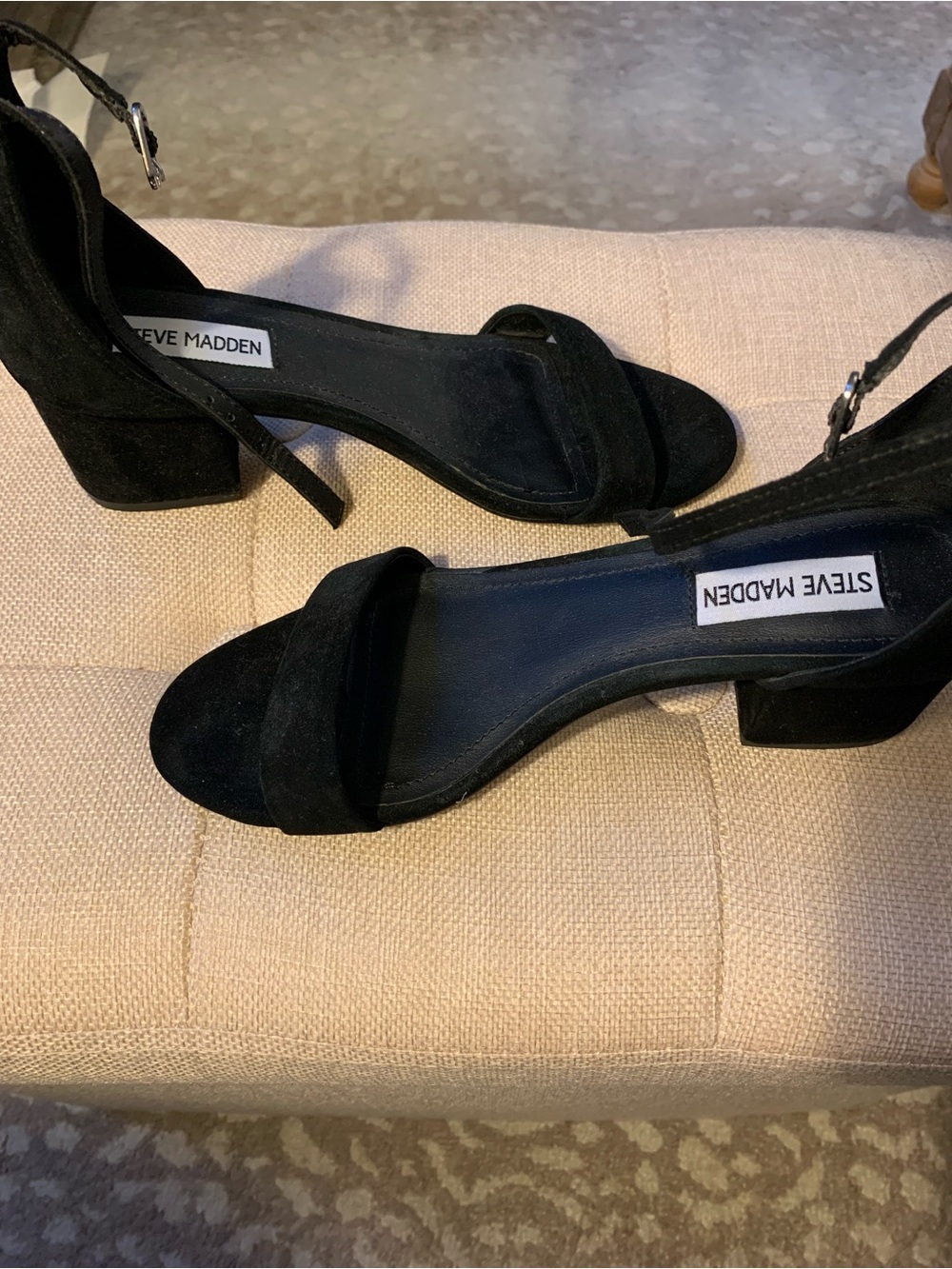 Steve Madden Black Suede Block Heel Sandals with Ankle Strap